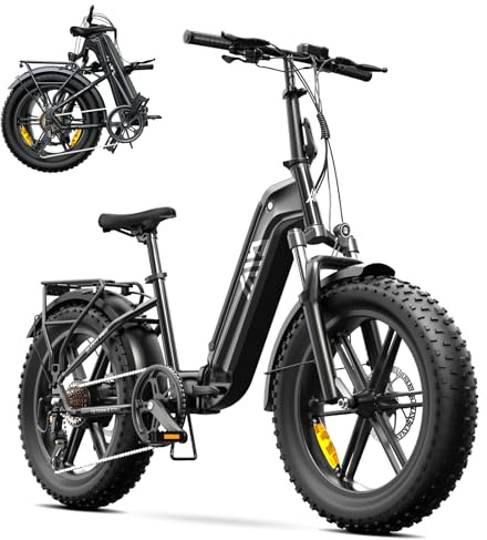 TST Bicicleta Eléctrica Plegable para Mujeres y Hombres con Control por App y Suspensión, Bicicleta Eléctrica Todo Terreno 20 Llantas Fat 25KM/H 250W Motor Batería 48V 15Ah Extraíble, Autonomía 40KM