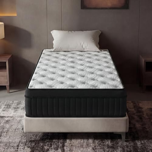 Matelas 90x200 cm | Hybride Matelas à Ressorts ensachés | Épaisseur 25 cm | Mousse a Memoire de Forme Haute Densite | Durable & Respirant | Matelas 2 Places | Fermeté Moyenne | Certifié Oeko-TEX