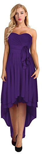 TiaoBug Femme Asymétrique Robe Soirée Cérémonie Bustier Robe Danse Classique Menuet Robe Demoiselle d'honneur Chiffon Robe Mariage Robe de Bal Cocktail Robe 34-46 Violet 46