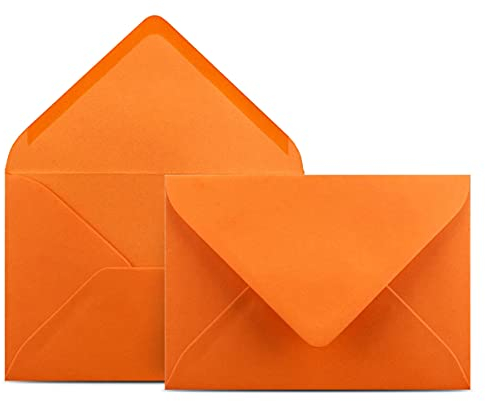 100 Briefumschläge DIN C6 Orange - 11,4 x 16,2 cm - Kuverts mit 80 g/m² Nassklebung spitze Klappe - Umschläge ohne Fenster - Colours-4-you