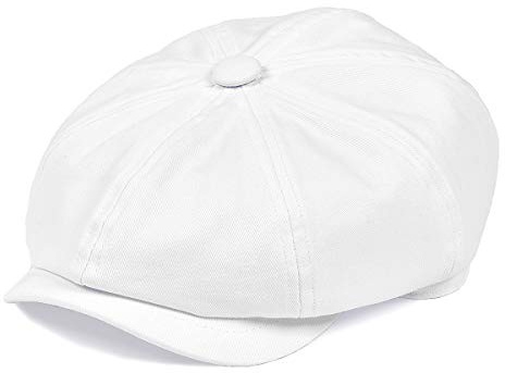 BOTVELA Men's Newsboy Flat Cap 100% Cotton Gatsby Ivy Golf Cabbie Hat (White, 7 1/8)