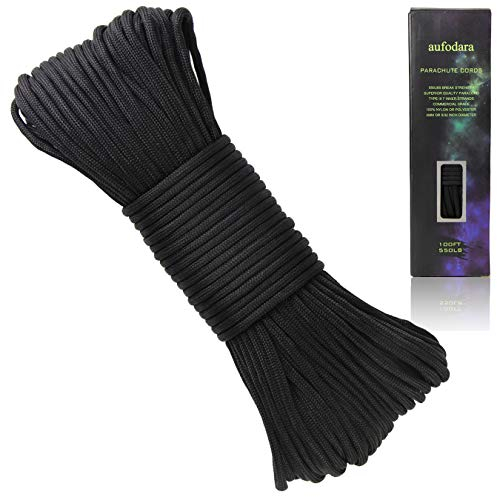 aufodara Paracord Schnur Reißfestem Outdoor Survival Seil 100ft Fallschirms Schnur 7 Kern-Strängen 4mm Mehrzweck-Seil 250kg (550lbs) Nylonschnur Polyesterseil (schwarz)