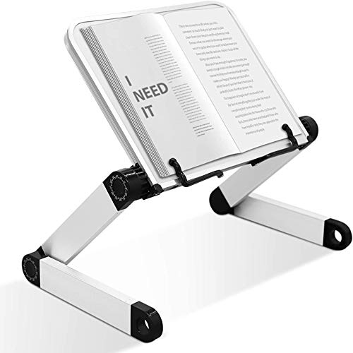 LYFETC Supporto per libri regolabile in alluminio, multifunzione con fermagli flessibili e angoli regolabili, ideale per libri di testo, musica, cucina e documenti, disponibile in bianco
