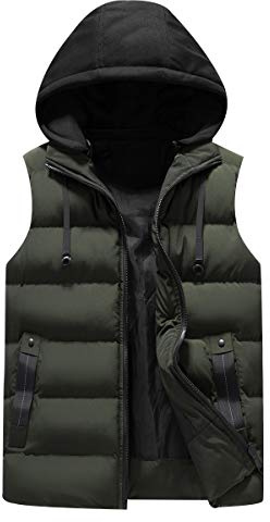 Chaleco Plumas Capucha Hombre Chalecos Acolchados Hombre Invierno Chalequillo Chalecos Caballero Gilet Hombre Chaleco Acolchado Hombres Chaleco Plumon Guateado Abrigo Sin Mangas Talla Grande Verde S