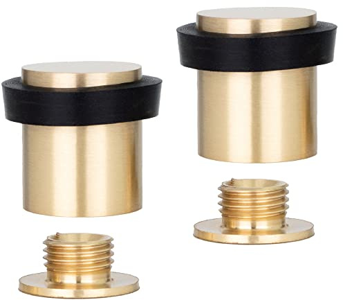 Lot De 2 Butées De Porte | Base filetée | Ø 20X25mm | Laiton Mate - Caoutchouc Noir | Outils, Vis + Cheville De Fixation Compris | EVI Herrajes