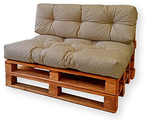 4L Textil Palettenkissen waschbar Palettenauflagen Outdoor Europaletten Sitzkissen Rückenlehne Sitzkissen Seitenkissen (Set (Sitzkissen 120x80 + Rücklehne 120x40), Cappuccino)