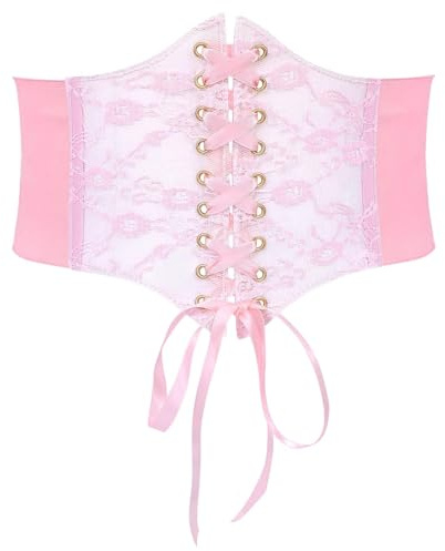 WHIPPY Women Lace-up Corset Waist Belt Transparent PVC Lace Crochet Petal Elastic Wide Belt for Dress Pink S