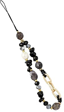SCJJZ handykette,handy umhängetasche,handyband,handschlaufe kamera,handyanhänger,1 stück Schwarz Perlen Armband Telefon Kette Handschlaufe Anti-verloren Lanyard Telefon Lanyard
