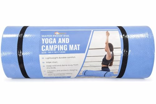 1ABOVE Yoga & Camping Roll Mat - Waterproof Insulated Roll Up Foam Camp Mattress with Elasticated Straps, Lightweight & Durable Ideal for Camping, Fishing, Festival & Exercise (180x50x1.5cm) (BLUE)