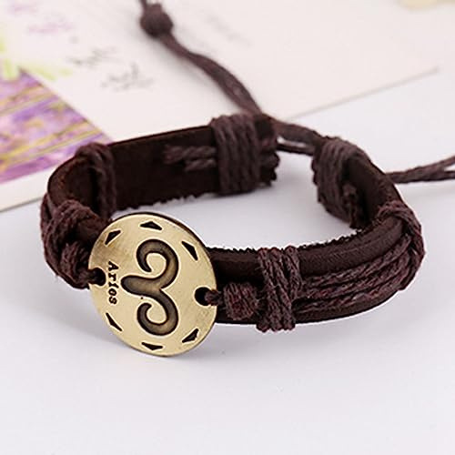 LODMLOER Ariete Bracciale Vintage Intrecciato con 12 Segni Zodiacali - Semplice Braccialetto Regolabile con Ciondoli, Vergine Pesci per Le Donne Regalo con Segno Zodiacale, Ariete