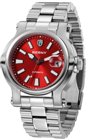 BERNY Hombres Reloj Automático Relojes Sapphire Lens 10ATM Waterpoof Acero Inoxidable Reloj de Pulsera Natación Buceo Relojes con Fecha Apertura Super Luminoso