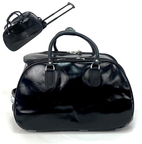 Bolsa de Viaje Maleta de Cabina Equipaje de Mano Bolso Plegable para avión con Ruedas Cuero Faux Negro