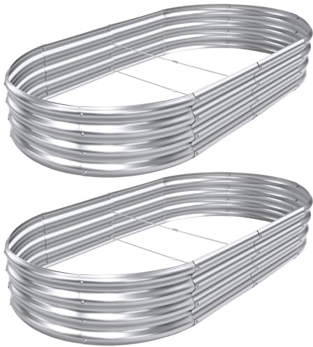 AHEONLAR 2pack 8×4×1ft Raised Garden Bed，Outdoor Galvanized Planter Boxes, Oval Large Metal Raised Garden Beds for Vegetables