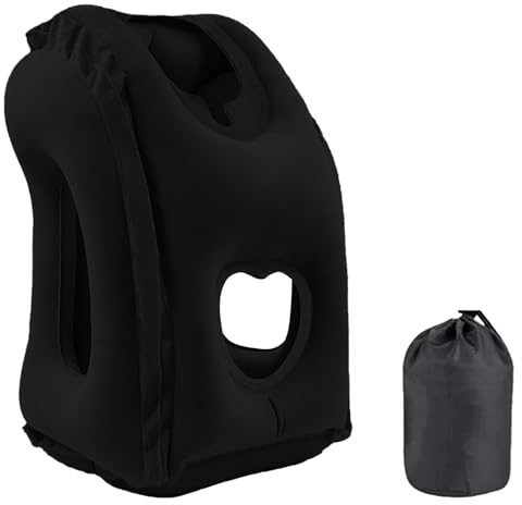 Nizirioo Aufblasbares Reisekissen Nackenkissen Aufblasbares Kissen Tragbare Reisekissen Nackenstützkissen Bequem Unterstützt Kopf und Kinn für Auto, Flugzeug, zum, Zug Reise, Camping（Schwarz）