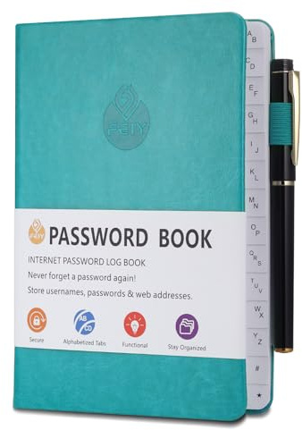 JIANTA Libreta de Contraseñas, Cuaderno de Contraseñas con Bolígrafo, Etiquetado A-Z para Clasificar, Registro de la Información de Acceso a Internet(Verde)
