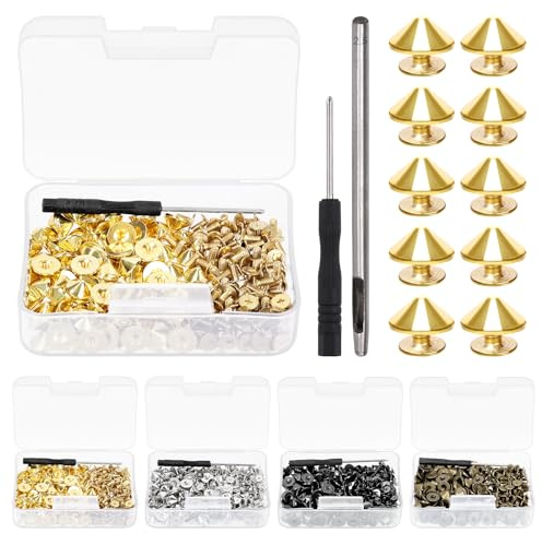 Glarks Kit med 100 uppsättningar med guldkondubbar och dubbar 4,7 mm kulspikar skruv på punkdubbar och spikar med installationsverktyg läderhantverk nitskruvar för kläder skor läderbälten väska
