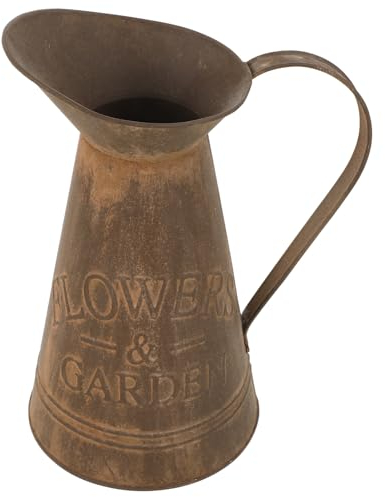 Happyyami Jarrón De Jarra De Leche De Granja Pequeño Jarrón Decorativo De Metal Galvanizado Jarra De Soporte De Flores Francesa Vintage Jarra De Riego De Plantas Rústicas Marrón Oscuro