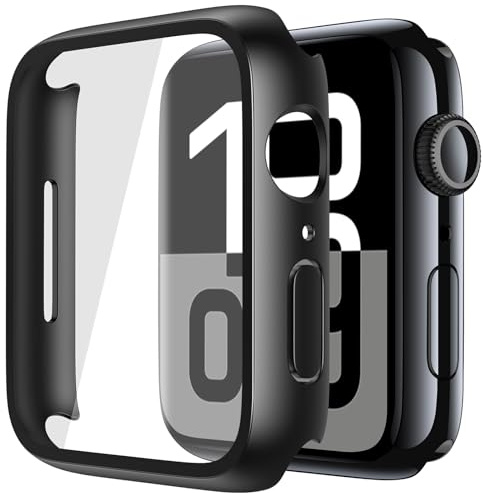 Misxi 2 Piezas Funda Protectora de PC con Protector Pantalla de Vidrio Templado para Apple Watch Series 11 (2025) Series 10 46mm, Ultra-Delgada Anti-caída Cubierta de Protección para iWatch, Negro