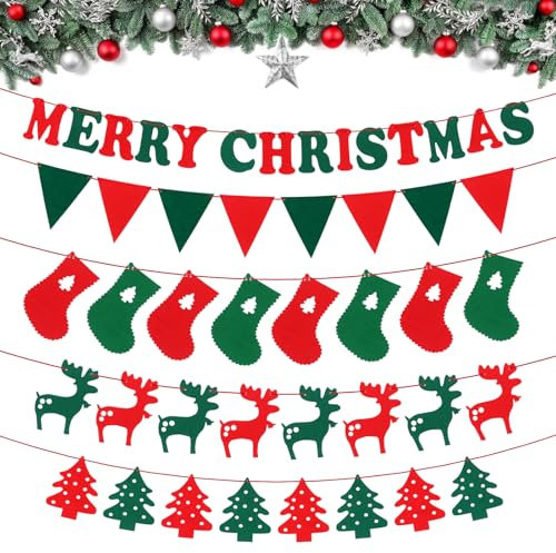 Elk Banner for Christmas Party Decorations - Indoor/Outdoor Merry Christmas Tree Banner