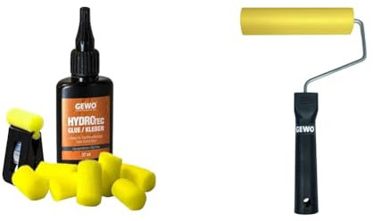Bundle aus GEWO HydroTec Kleber auf Wasserbasis - ITTF zugelassener Belagkleber für Tischtennisschläger, mit Applikatorschwämmen, 37 ml + GEWO Belag Andruckrolle - für Tischtennis Schlägermontage
