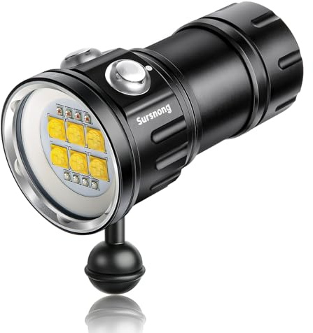 Sursnong Noctilume N24 7500 Lumens dykljus - Professionellt undervattensvideoljus med 90 CRI, 6500K vitt ljus, för dykning/undervattensfotografering/video (IP68 vattentät, 80m djup)