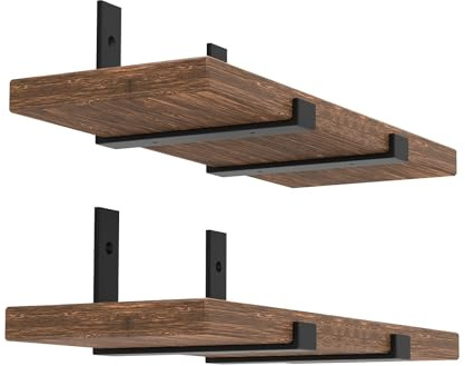 Shelf Bracket, Heavy Duty Floating Shelf Brackets 10-Inch Long, 4-Pack Brackets for Shelves, Black Coated J Shape Metal Wall Shelf Support Brackets with 1/5-Inch Thick and 160 lb. Load Capacity