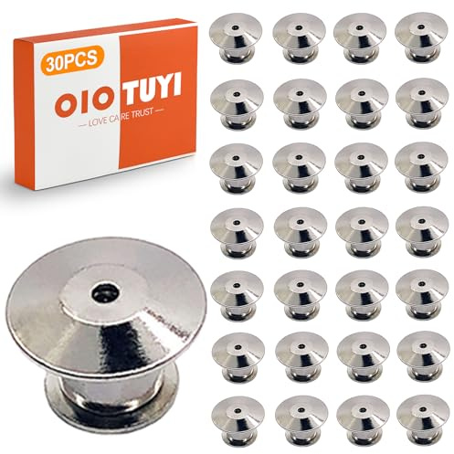 OioTuyi 30 Pcs Locking Pin Keepers – Secure Metal Pin Backs for Badges, DIY Crafts, Silver