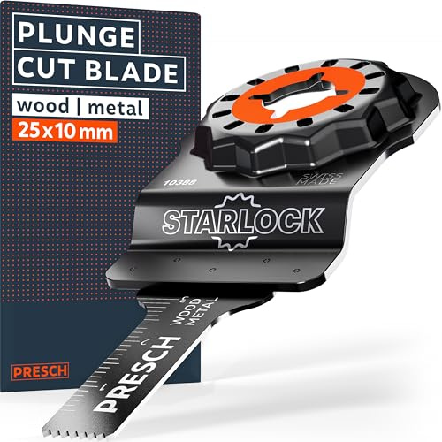 Presch Cuchilla Multiherramienta Madera y Metal 25×10mm - Accesorio Starlock para cambio sin herramientas - Corte preciso con dientes bimetálicos y forma desplazada - Accesorios multiherramienta