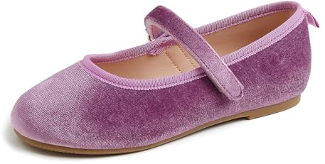 Feversole Girls Cute Dress,Ragazze Mary Jane Strap Scarpe Basse Ballerine da Principessa Scarpe da Scuola Piatte Lilla Velvet 35 EU