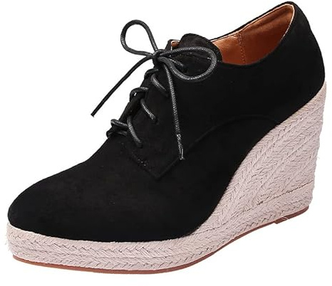 LarDorLin Plataforma Tacón de Cuña Alpargata Mujer Botas Cortas Oficina Loafer Puntiagudo Comodo Moda Botín Heel Negro Talla 41 EU (43 Cn)