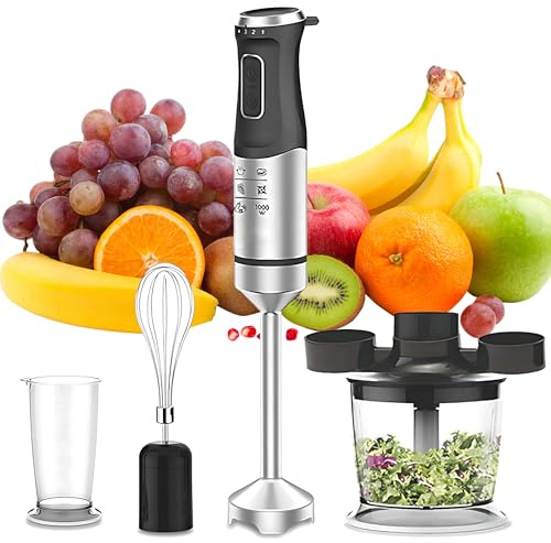 Licuadora De Mano, Motor De Alta Potencia De 1000 W, Juego Multifunción 4 En 1, Preparación De Alimentos para Bebés, Diseño Ergonómico Antideslizante