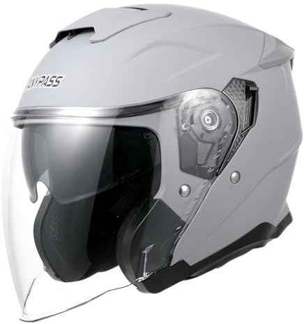 ANYPASS Casco Jet para Scooter, Visera con Pantalla Solar, Forro Extraíble, Homologado ECE 22.06, Modelo 836 (Gris Mate, L)