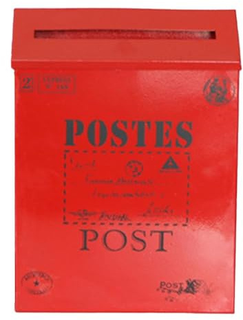 Honseadek Buzón de metal vintage para montaje en pared, estilo rústico europeo, construcción de hierro resistente para uso en exteriores o interiores, almacenamiento de cartas y paquetes pequeños