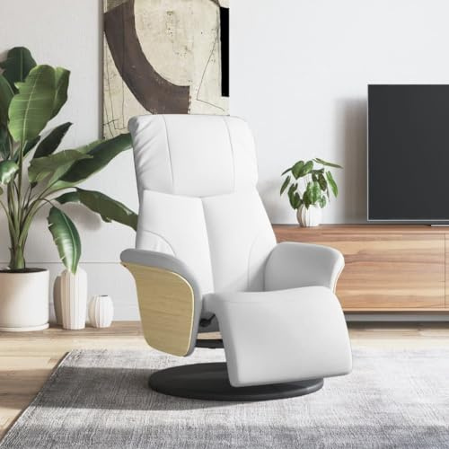RMIHSJG Sillón reclinable con reposapiés Cuero sintético Blanco Sillón Reclinable Manual Giratorio 360° con Acolchado Cómodo y Estructura Estable