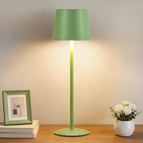 GyroVu Cordless Table Lamp Green, Rechargeable LED Desk Lamp | Stepless Dimming LED Touch Lamp, Wireless Portable Table Lamp for Bedside Nightstand Living Room Restaurant Camping