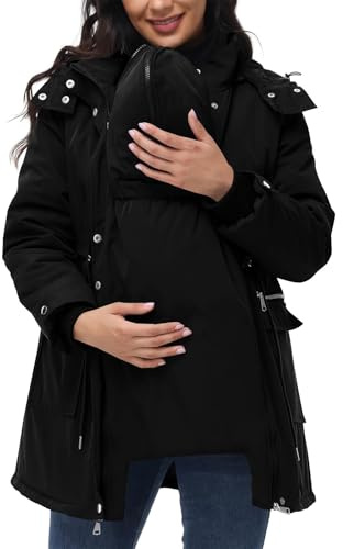Maternity 3 in 1 Winter Coat 2025 Quilted Lined Hooded Puffer Down Jacket Parka Warm Thicken with Pockets