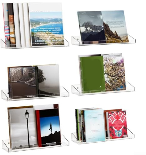 Lot de 6 étagères en acrylique offrant un rangement transparent et robuste avec cloisons latérales amovibles et méthodes d'installation à vis ou par reliure pour un montage flexible (lot de 6)