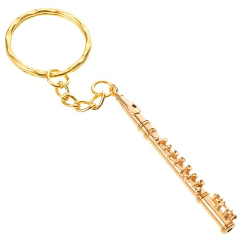 MUCKLILY Porte-Clés Flûte Miniature en Métal Doré Breloque Porte-Clés Musique Rétro Pendentif pour Paquet à Dos et Paquet à Main Accessoire Léger pour Passionnés de Musique et Amateurs