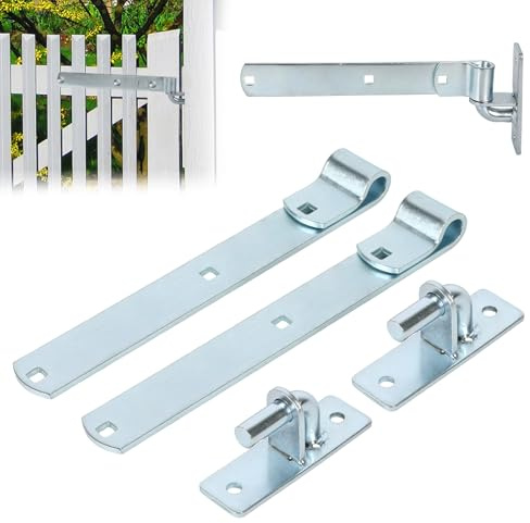 4 Pack Wall Mount Gate Hinge Bracket with Strap Hinge Heavy Duty Farm & Chain Link Gate Hinges Farm Gate Hinges Outdoor Hardware for Barns Tool Sheds and Other Swing Doors, Galvanized