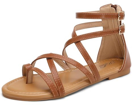 katliu Sandales à Brides Femme Plates Été Spartiates 36-41 | Sandales confortables, boucles réglables, pour vacances, ville, loisirs et looks d’été