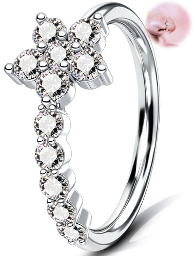 OUFER 20G Seamless Butterfly Nasenring, 316L Chirurgenstahl Nostril Piercing Ring mit CZ, 8 mm Blume Nasenpiercing für Cartilage Helix Tragus Nasenkcartílago