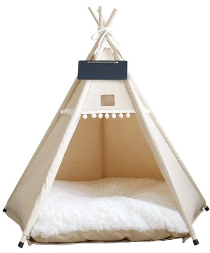 Tienda Tipi para Mascotas con cojín, Cama portátil Lavable para Perros y Gatos de 20 Pulgadas para Mascotas de Menos de 7kg