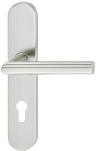JUVA® Manilla de puerta de diseño de acero inoxidable con placa larga para puertas de habitaciones y puertas interiores – LDH 2171 | PZ – cilindro perfilado | 1 juego