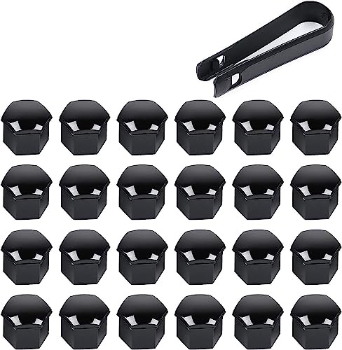 OTUAYAUTO 24 Stück Radschraubenkappen, 17mm Universal Radschrauben Abdeckung mit Radmutterkappen Abzieher, Schwarz