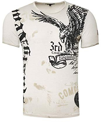 T-Shirt für Männer T Shirt Weiß S M L XL XXL 3XL Kurzarm Rundhals American Eagle X Adler Print 235, Größe S-3XL:L, Farbe:Beige