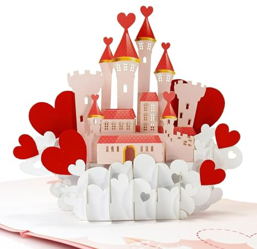 CUTPOPUP Love Castle - Carte d'anniversaire Pop Up, Carte de vœux 3D Saint Valentin (Château d'amour) US8-LO125FR1515
