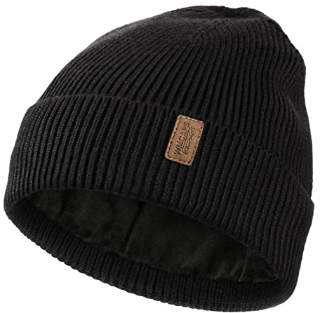 Wmcaps Winter Beanie for Men Women, Fleece Lined Beanie Soft Warm Knit Hat Ski Stocking Cuffed Cap (Black)
