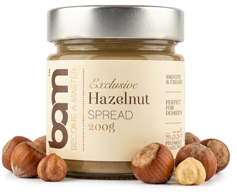 BAM Crema de avellanas, 200 gramos, mínimo 55% de avellanas del Piamonte, postres, suave y cremoso