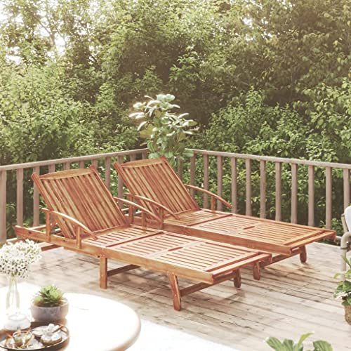 Makastle 2er-Set Sonnenliege Holz, Gartenliege verstellbare Rückenlehne mit Rollen und ausziehbarer Tisch, Holzliege Liege Liegestuhl Strandliege für Garten, Rasen und Terrasse