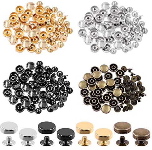Swpeet 32Pcs Bronze Screw Back Rivets Stud Set, Round Purse Feet Metal Studs Rivet, Feet Nailhead Stud Flat Buckle Button Cap Rivets, Bronze Metal Flat Head Purse Feet Rivets Stud